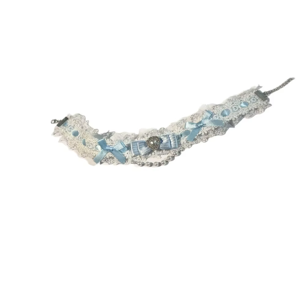 Collier ras du cou tendance en dentelle avec nœud et volants pour femme, style Lolita, collier ras du cou en perles pour filles, accessoires mignons pour le cou