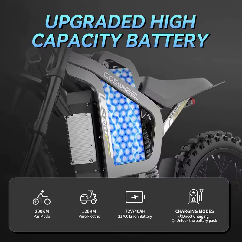 Readygo COSWHEEL R19 Moto électrique tout-terrain 9000W Haute puissance Batterie 72V40Ah Adulte Vitesse maximale 96