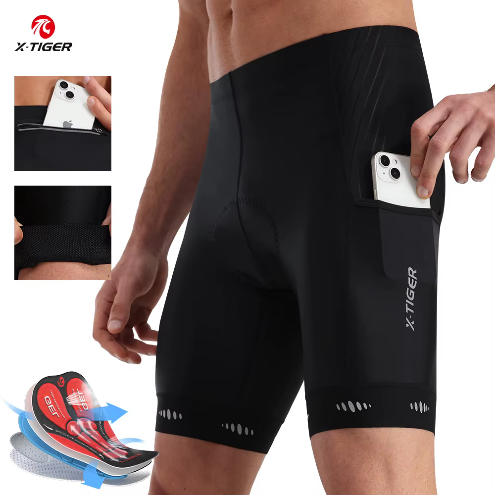 X-TIGER Hommes Cyclisme Shorts avec Poche Arrière 5D Gel Rembourré Vélo