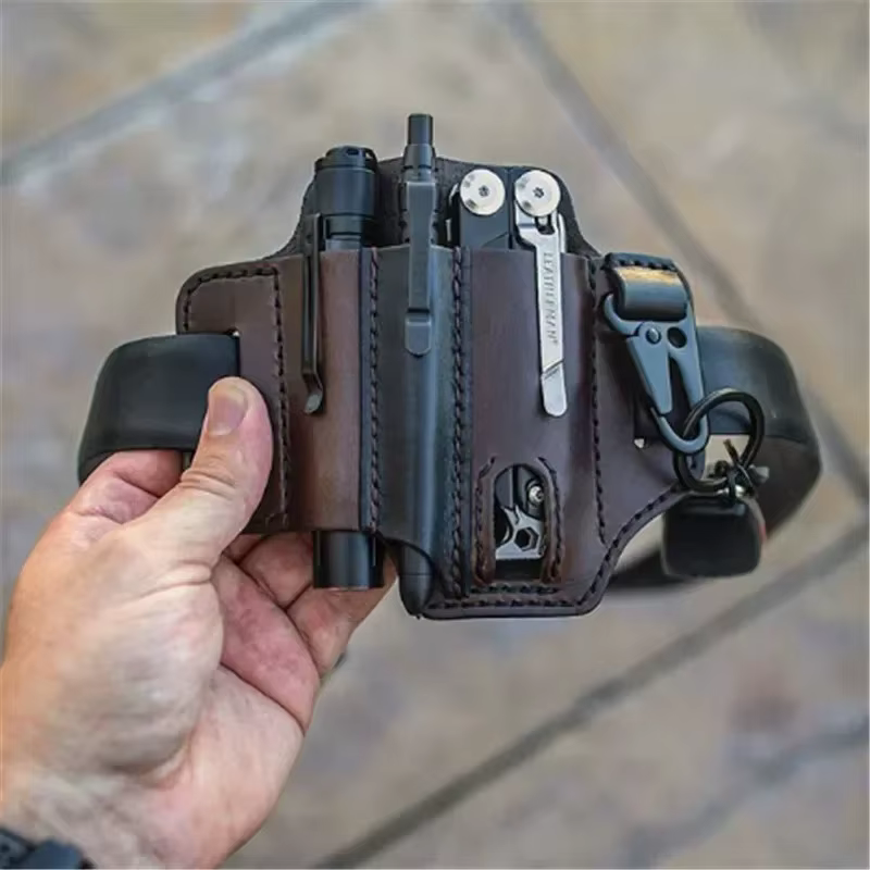 Gaine en cuir pour fourreau multi-outils Leatherman, organisateur de poche EDC avec porte-clés pour ceinture et lampe de poche, outil de Camping en plein air