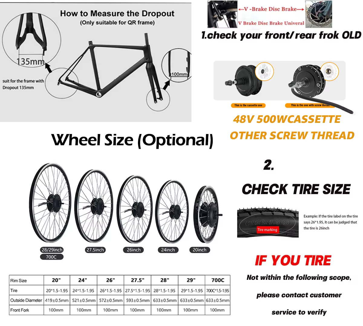 Roue de moteur électrique 36V 250W 350W 500W