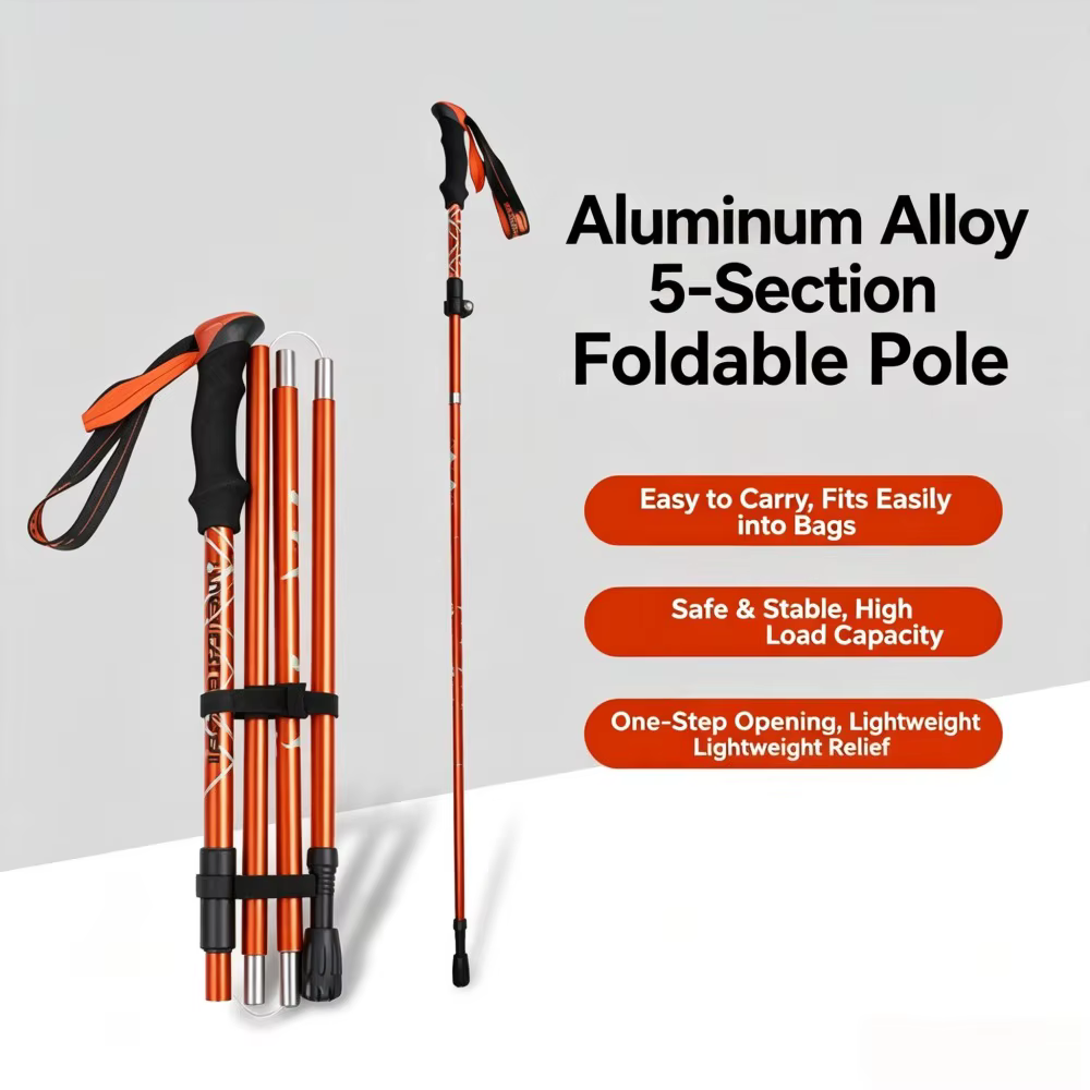 Bâton de randonnée pliable à cinq sections pour la randonnée en montagne, en alliage d'aluminium, ultra-court