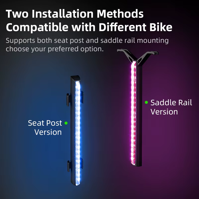 Feu arrière de vélo ESLNF RGB à fixation sur rail de selle