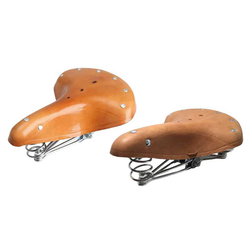 Selle de vélo en cuir avec ressorts, siège marron 26x21,5 cm