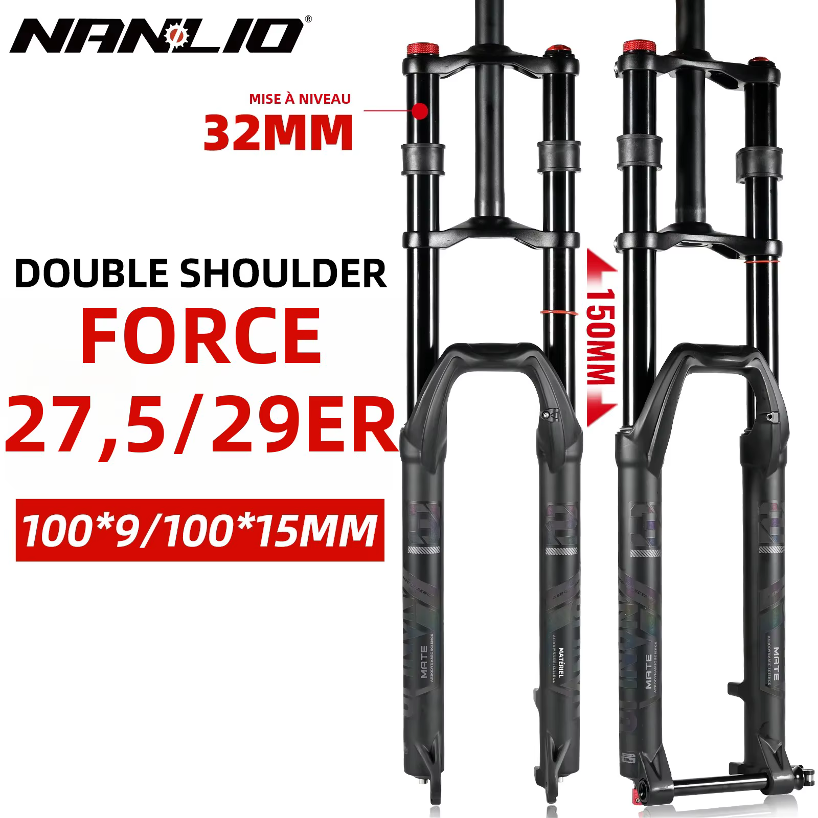 Nanveo-Fourche à suspension pneumatique double initiée