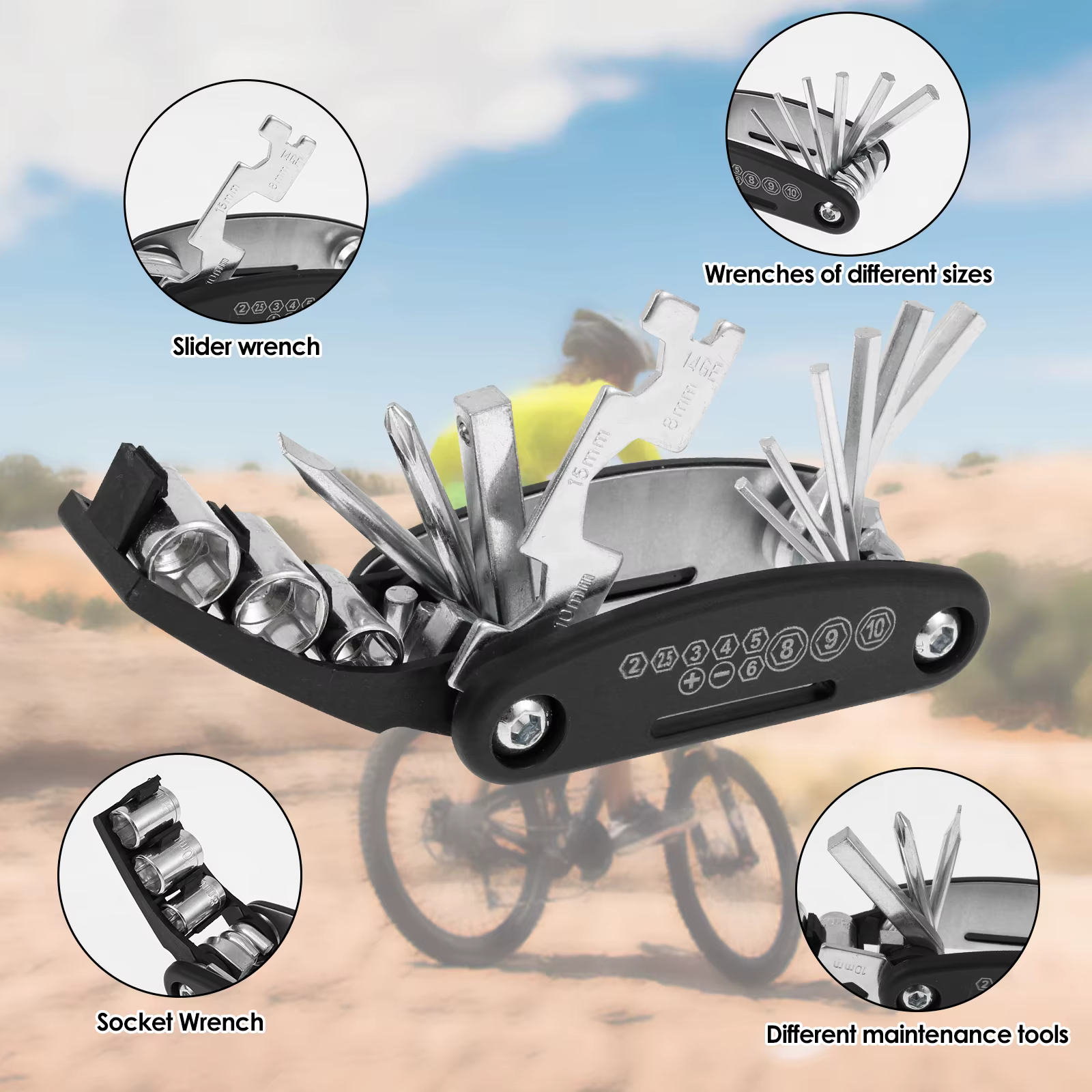 Kit d'outils de réparation de vélos avec pompe comprend divers outils