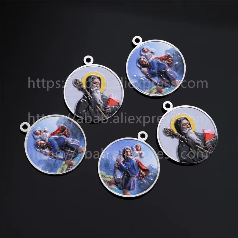 1 pièce / Nouvel accessoire religieux catholique, robe bleue avec décoration Vierge Marie, pendentif motif croix Saint Benoît, collier pendentif