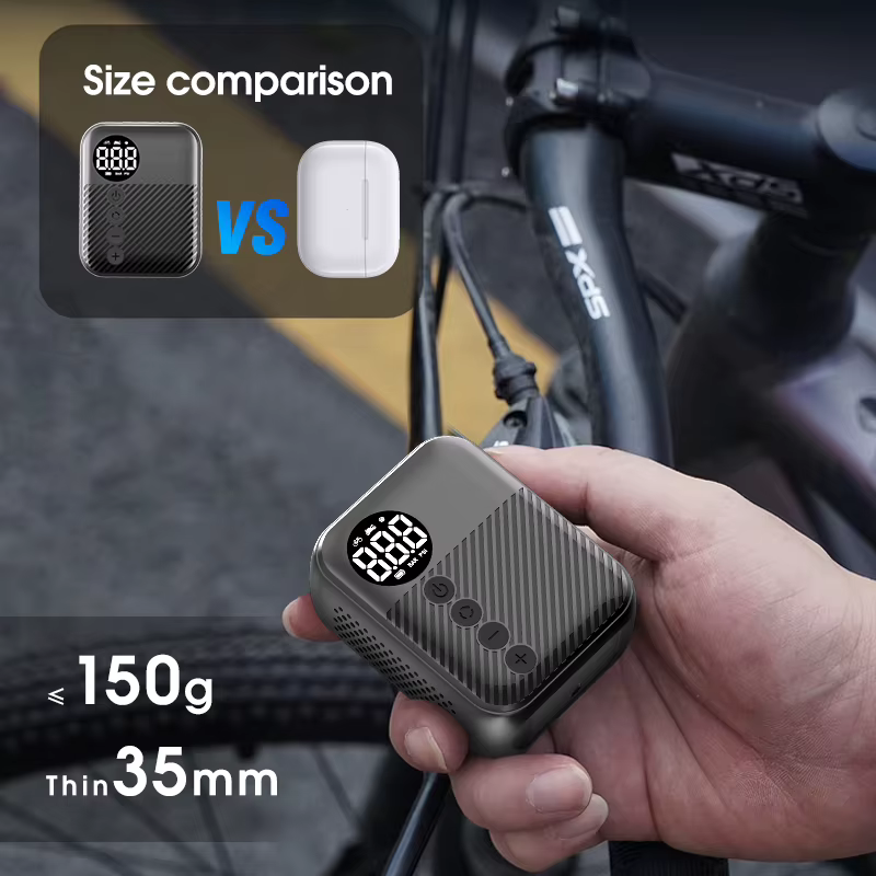 Gonfleur de pneus portable, mini compresseur d'air électrique 150 PSI avec manomètre numérique, arrêt automatique, pompe à pneus rechargeable pour vélo et voiture