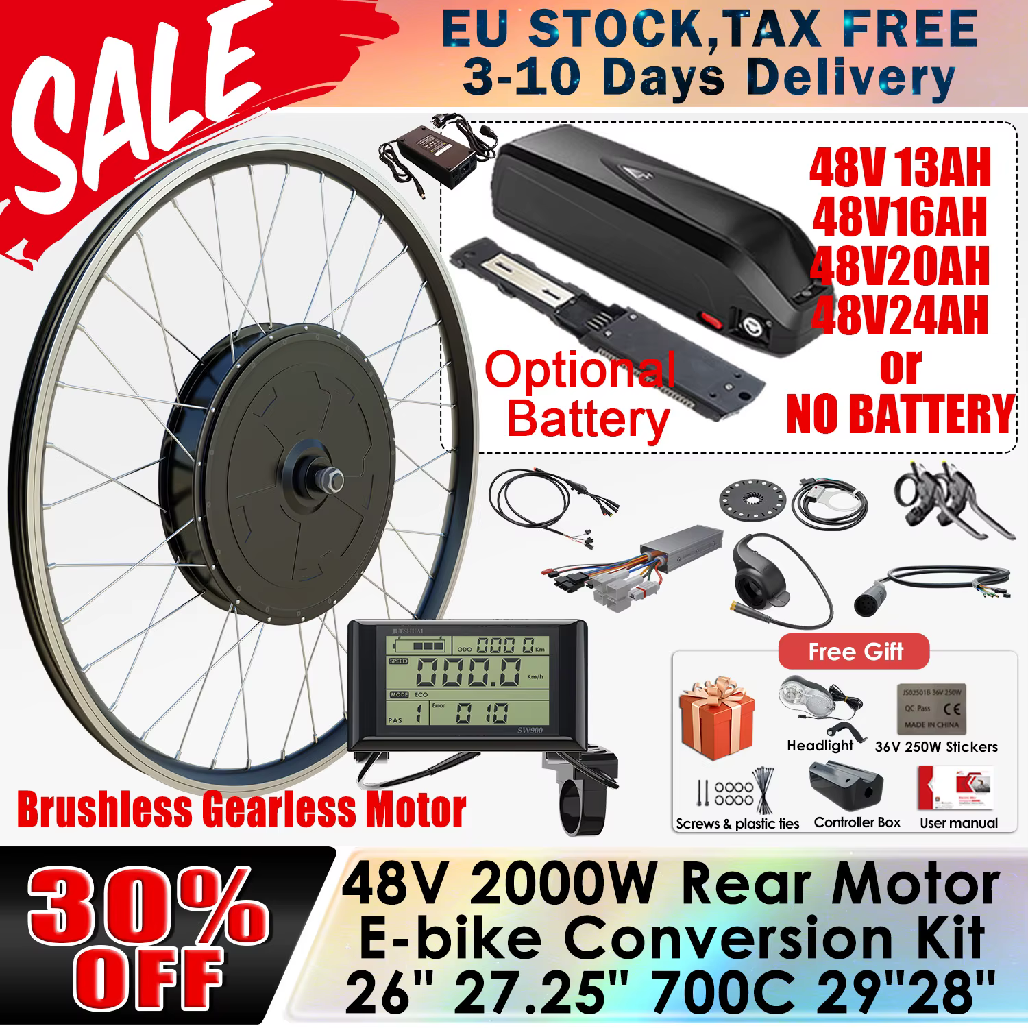 Kit de vélo électrique puissant 2000W 3000W avec moteur sans engrenage