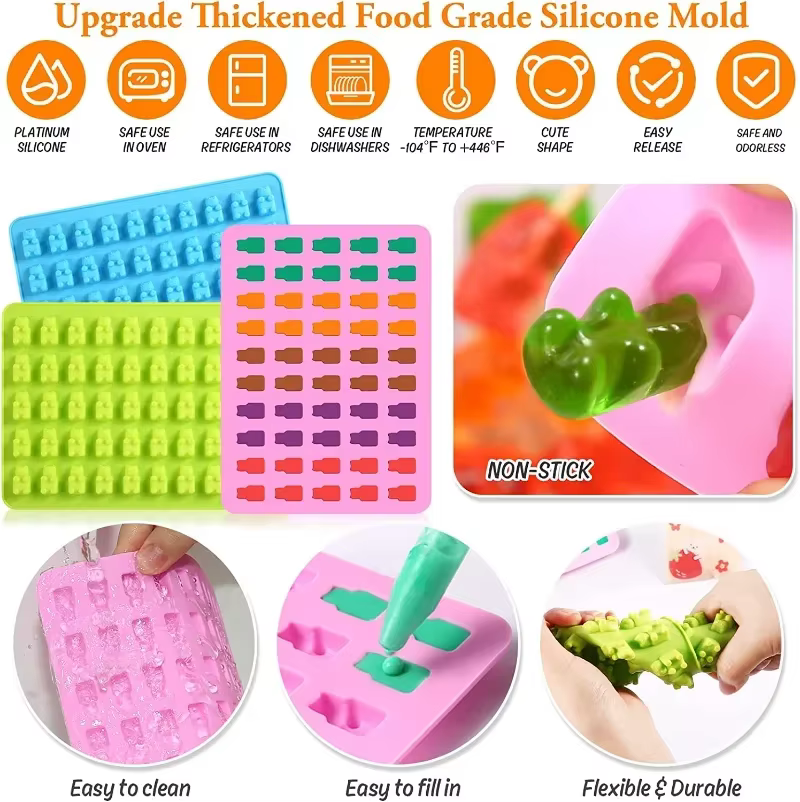 Moule ours gommeux en Silicone, 50 grilles, mignon ours, gelée, avec compte-gouttes, bonbons, chocolat, Fondant, outils de décoration de cuisson, DIY