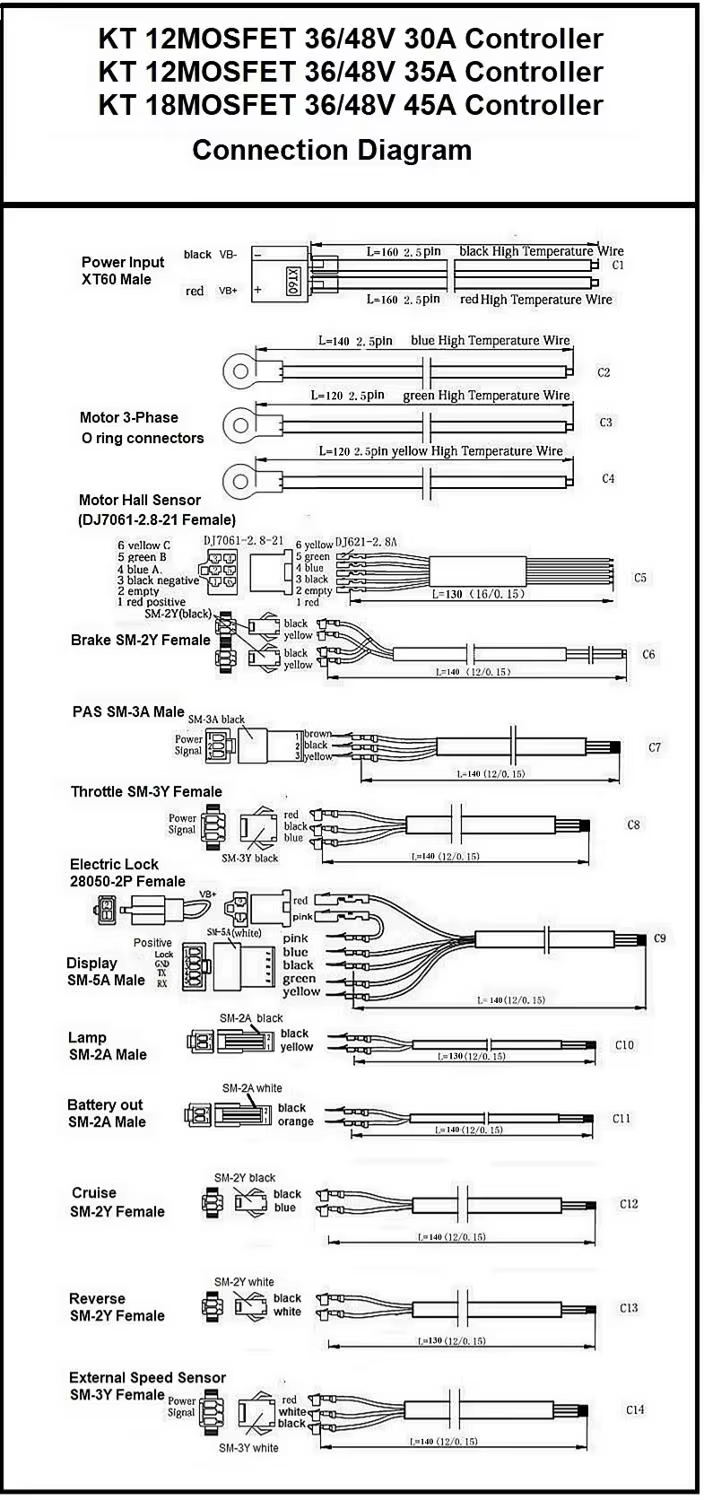KT Ebike 36V/48V 1500W 1800W 45A Kit de bricolage de vélo électrique contrôleur cc sans brosse Conversion régénératrice