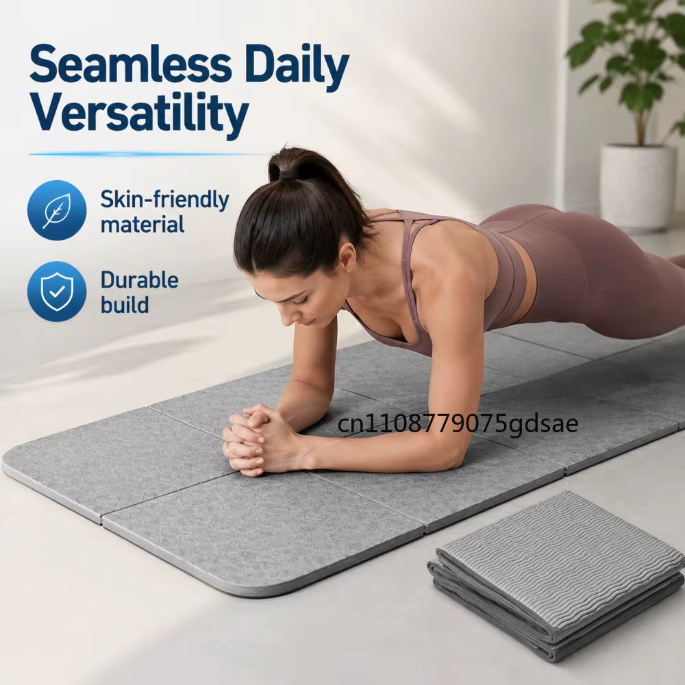 Tapis de yoga pliable, silencieux, écologique, pliable, pour voyage, fitness, exercices, double face, antidérapant, pour Pilates et entraînements au sol, danse