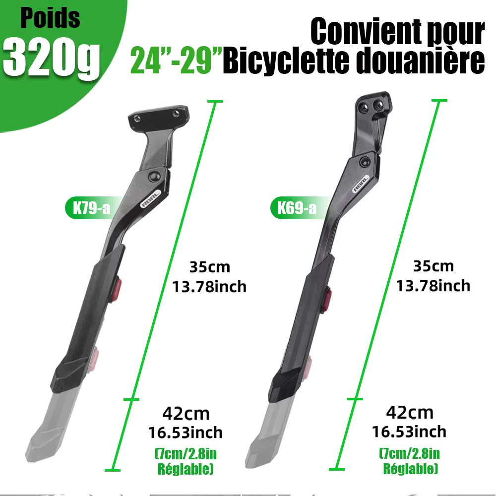 Support latéral réglable en alliage épais pour vélo électrique de 24 à 29 pouces