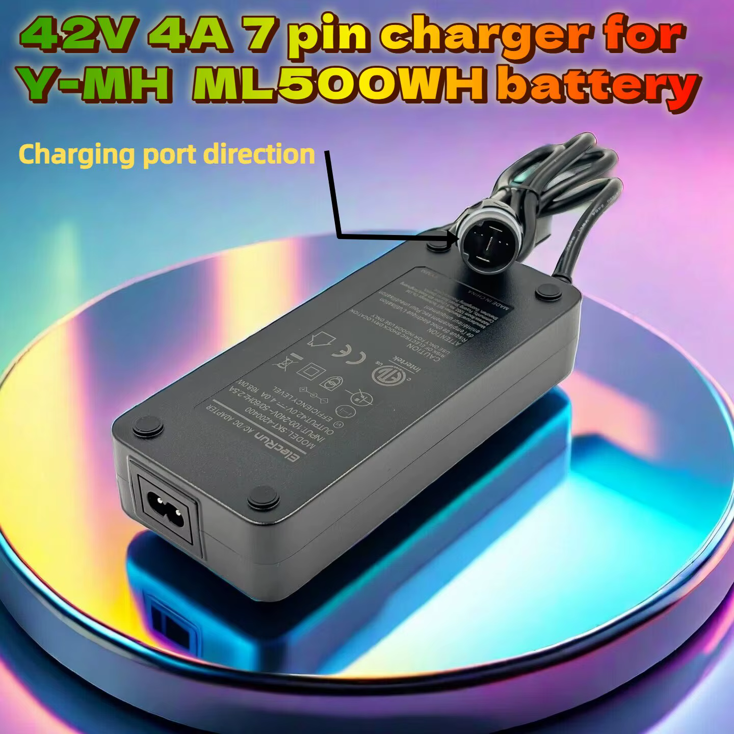 Le chargeur Li-Ion 42V 4A 7 broches d'Elecrun est compatible avec la batterie Haibike Nduro 36V (YMH 7