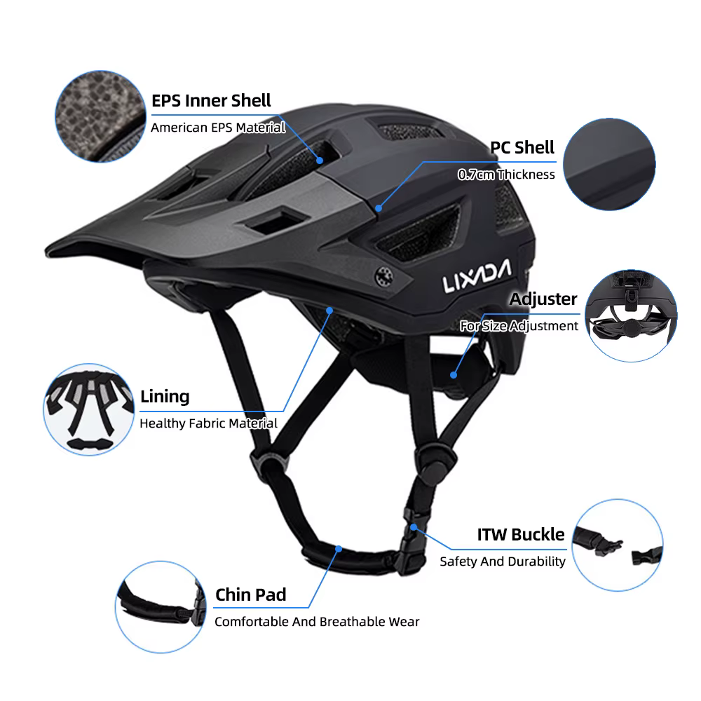 Lixada casque de vélo 55-61 cm cadran réglable visière amovible Ventilation 14 évents d'air