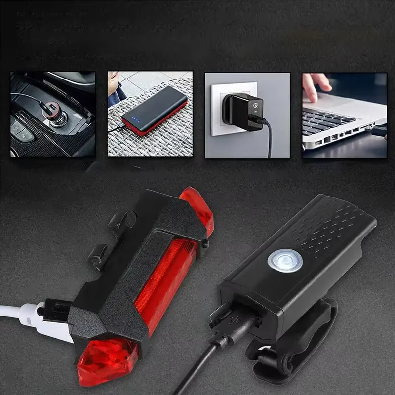 Ensemble de lumières de vélo LED feux avant et arrière USB Rechargeable phare de cyclisme lampe de poche