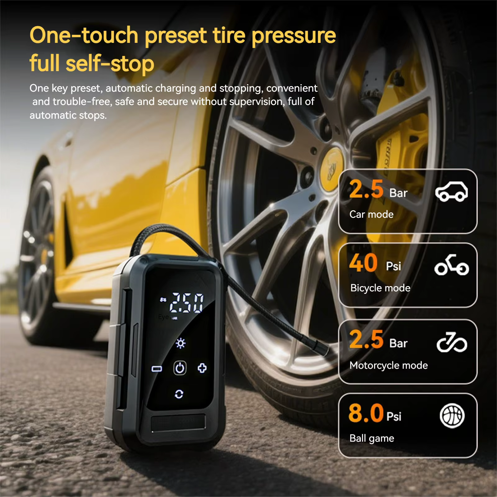 Gonfleur de pneus 140 PSI avec manomètre numérique, pompe à air électrique pour voiture, moto, vélo, ballons et plus encore