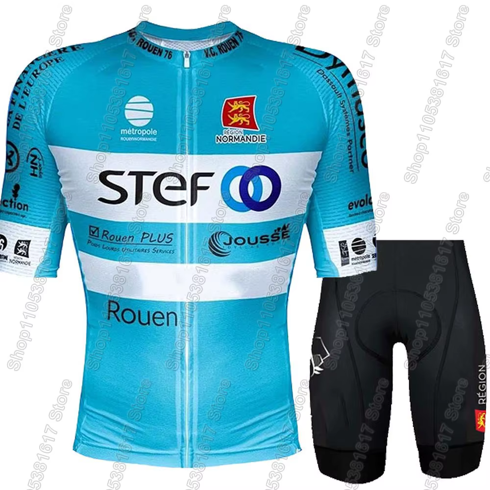 Ensemble Maillot et Cuissard Cycliste Veloce Club Rouen France 2026 pour Homme – Tenue d'Été Vélo de Route