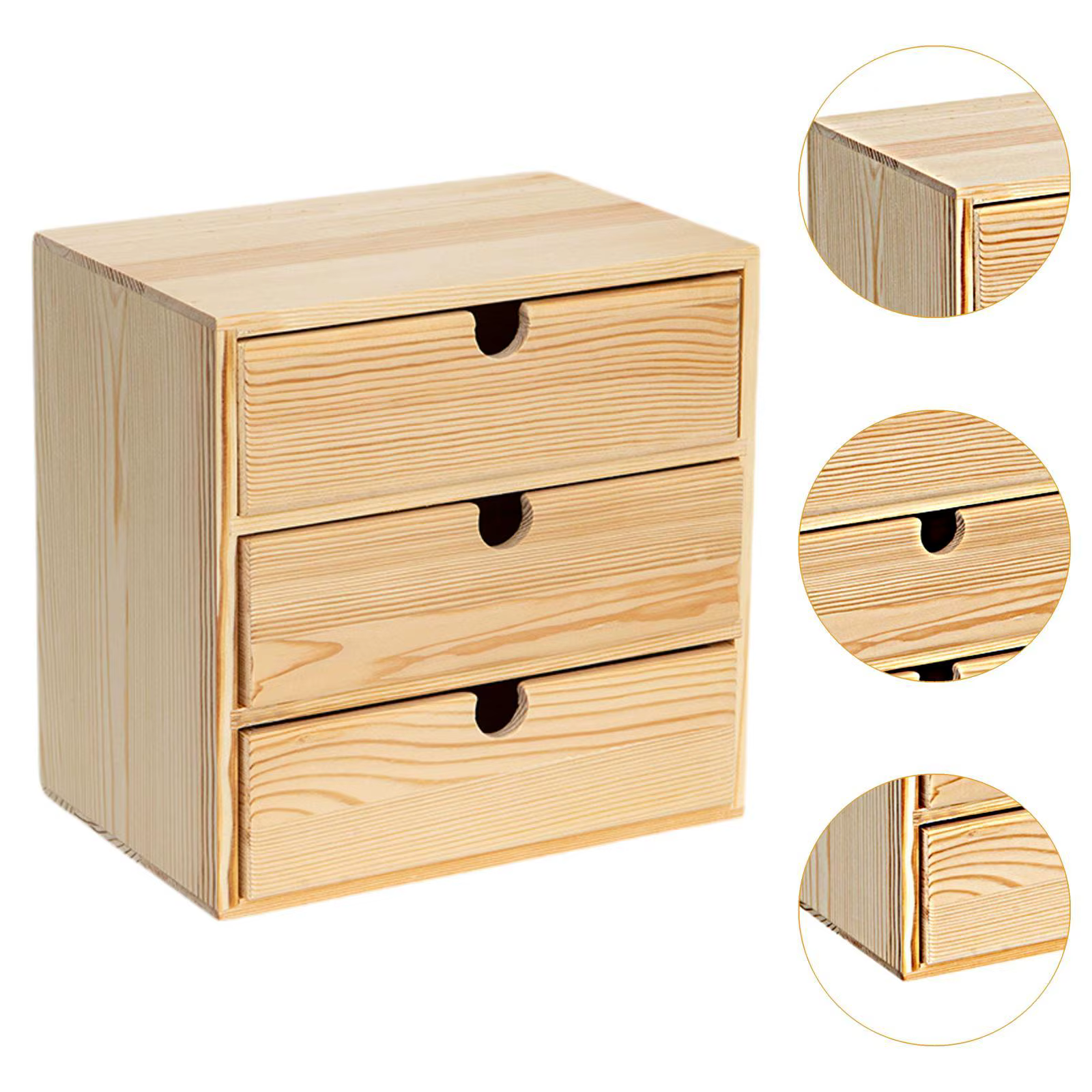 Boîte à bijoux en bois pour femmes, accessoires de bureau avec 3 tiroirs, organisateur de bureau en bois, tiroir en bois pour bureau et maison