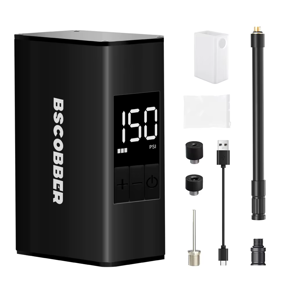 BSCOBBER Mini compresseur d'air pompe de cyclisme pour pneus de VTT gonfleur de pneu de vélo Portable avec jauge numérique 150PSI gravier