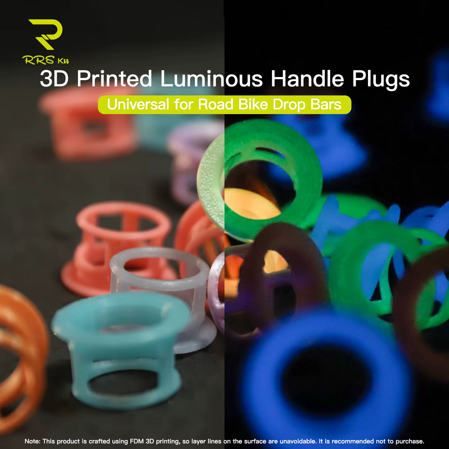 Rrskit guidon de vélo 3D imprimé bouchon d'extrémité lumineux Noctilucent barres de chute