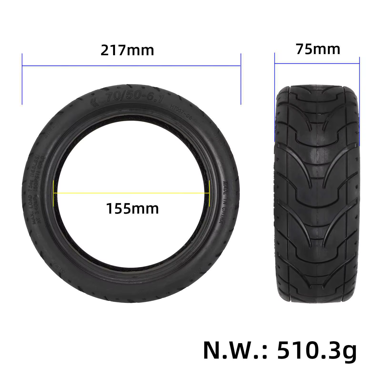 Pneu extérieur 70/50-6.1 et chambre à air intérieure de 8