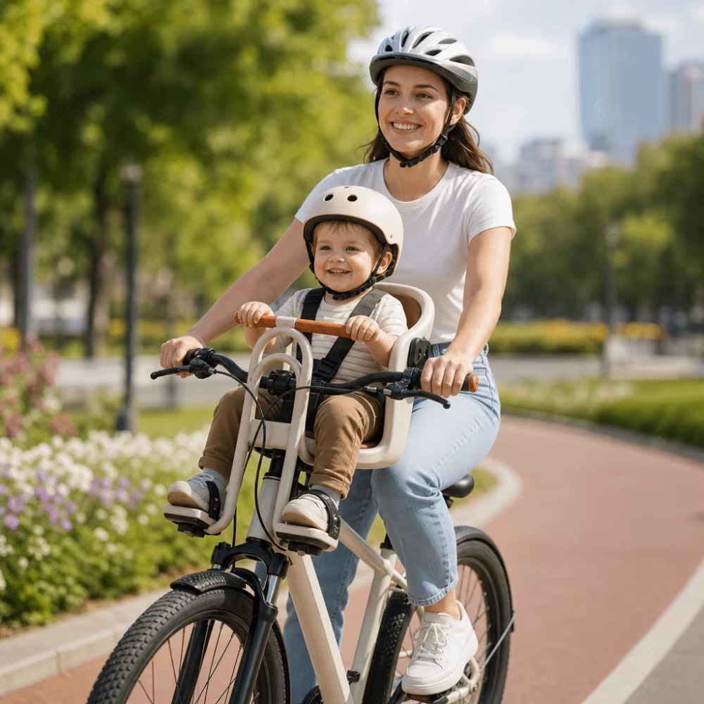 Siège enfant avant rembourré avec accoudoir pour vélo