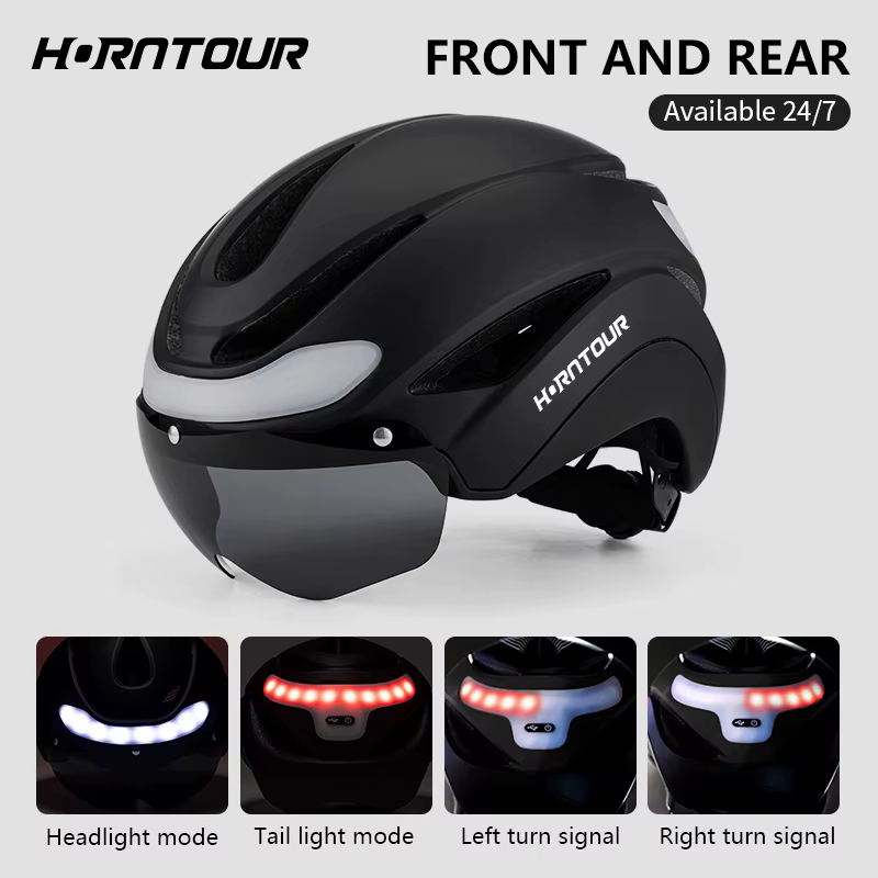 Horntour casques de vélo pour adultes avec feu arrière LED Rechargeable lunettes magnétiques visière casque de cyclisme