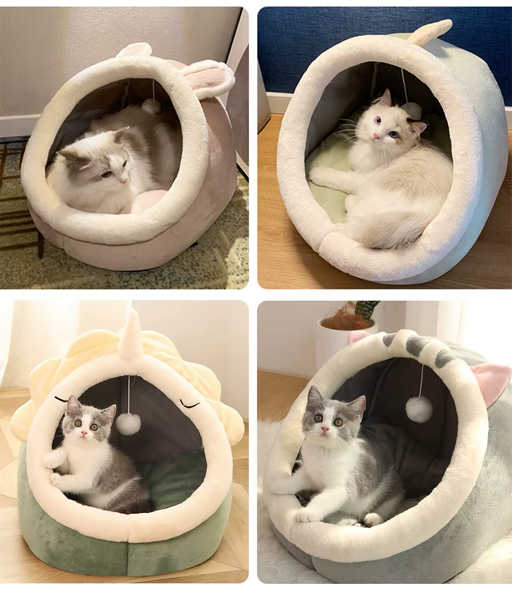Lit de sommeil profond pour chat, lit de dessin animé pour animaux de compagnie, pliable, amovible, lavable, pour petit chien, tapis, sac, grotte, lit pour chats