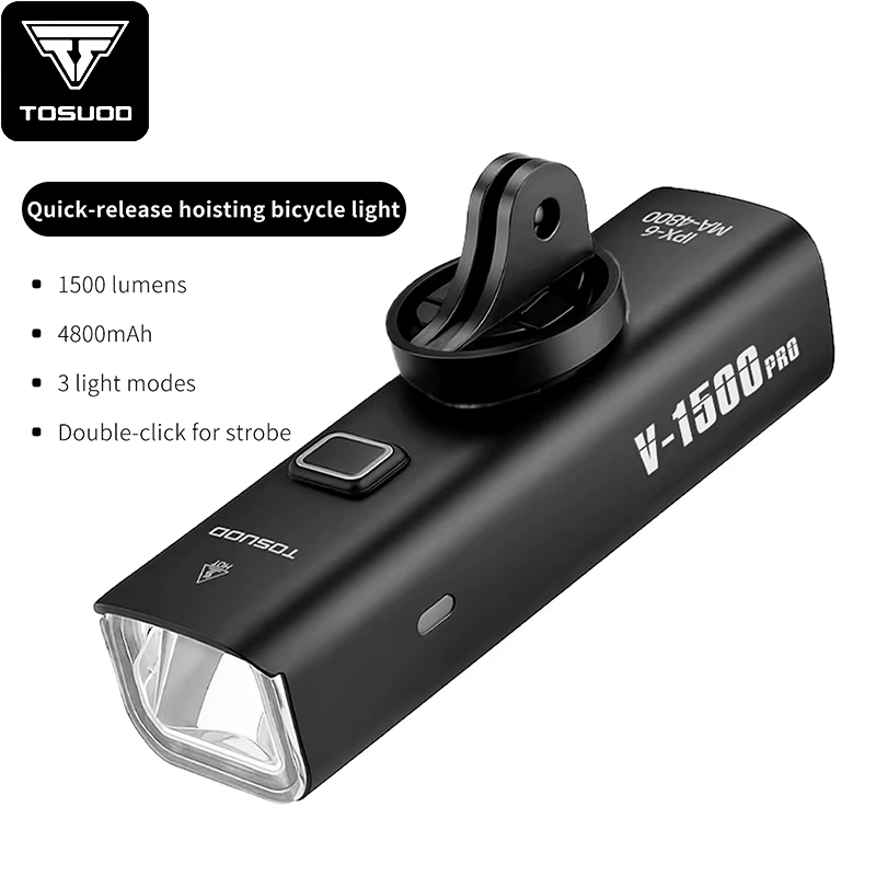 TOSUOD feu avant de vélo 1500 Lumens 4800mAh lumière