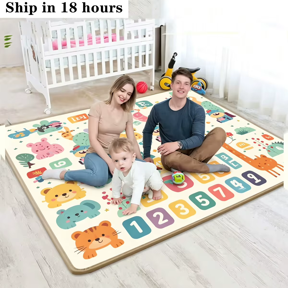 Tapis de jeu pliable 200x180/180x120/180x150cm pour enfants, tapis de sécurité épais et convivial pour ramper