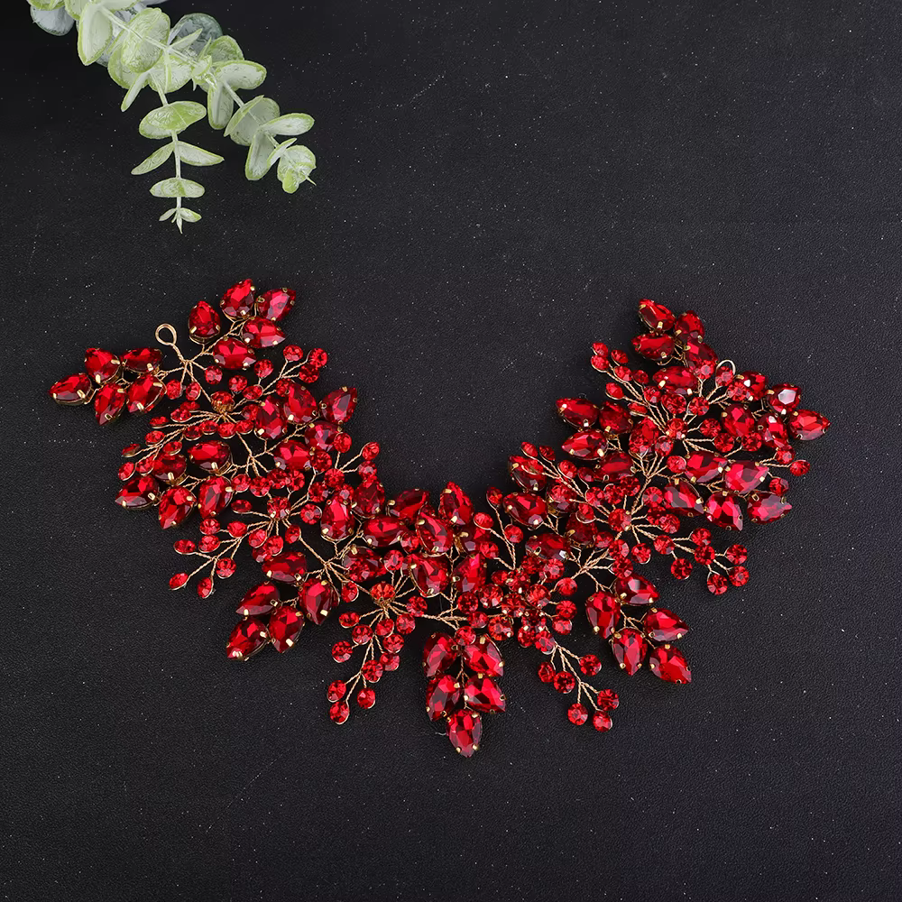 Accessoires pour cheveux de mariée, diadème rouge, coiffures de noël, strass, bijoux de tête de mariage pour femmes, robes de cheveux pour événements spéciaux