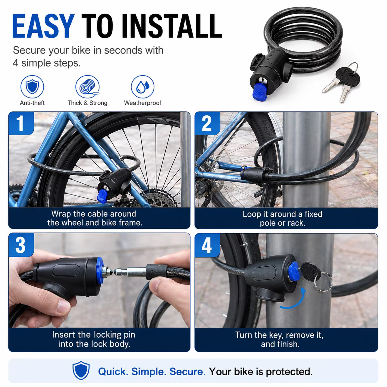 PINMOAP 1PC Antivol de vélo