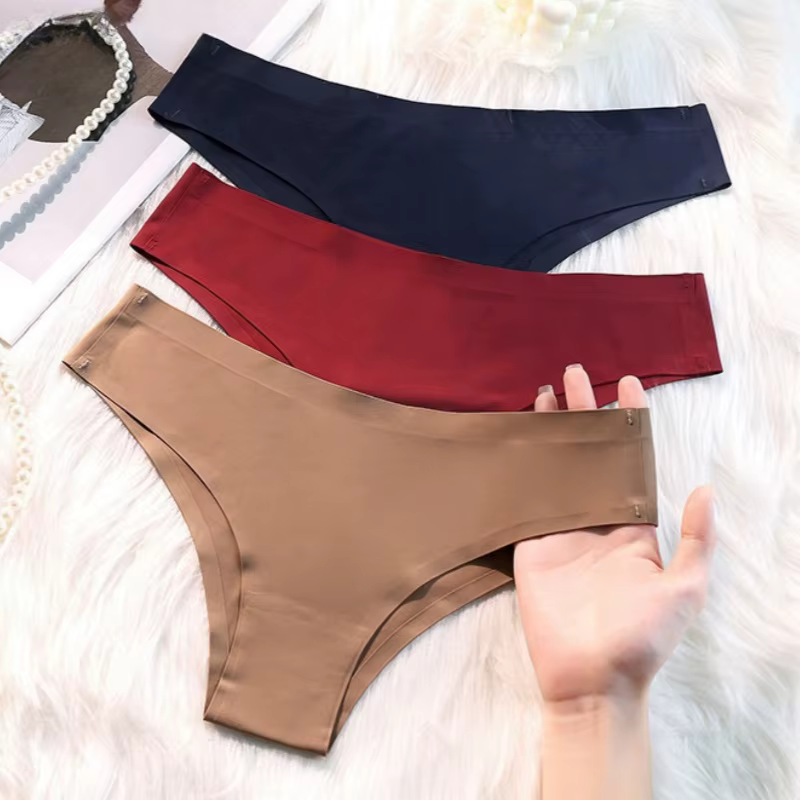 Lot de 4 culottes brésiliennes sans couture pour femme, lingerie sexy en soie glacée, taille basse, douces, unies, ultra-fines, style bikini