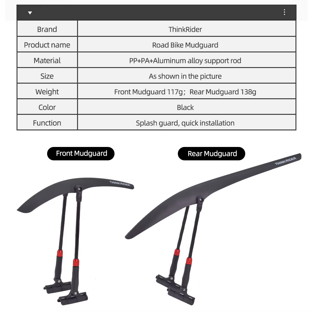 ThinkRider-Garde-boue avant/arrière universel pour vélo de route 700C