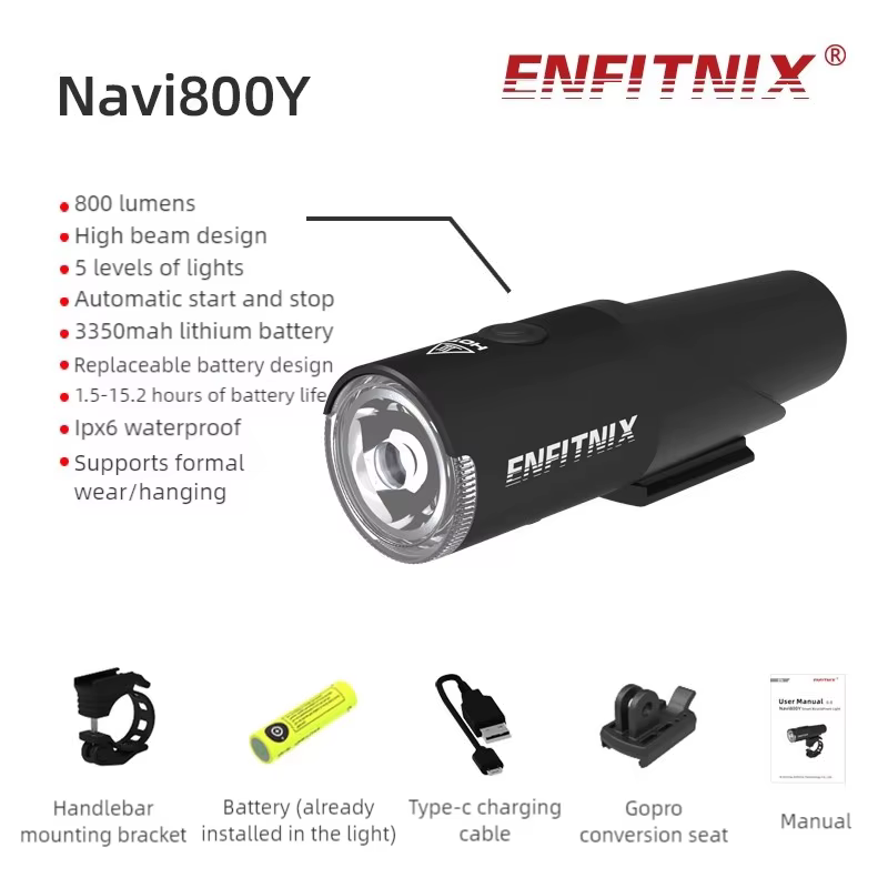 Phares intelligents pour vélo Enfitnix Navi800Y