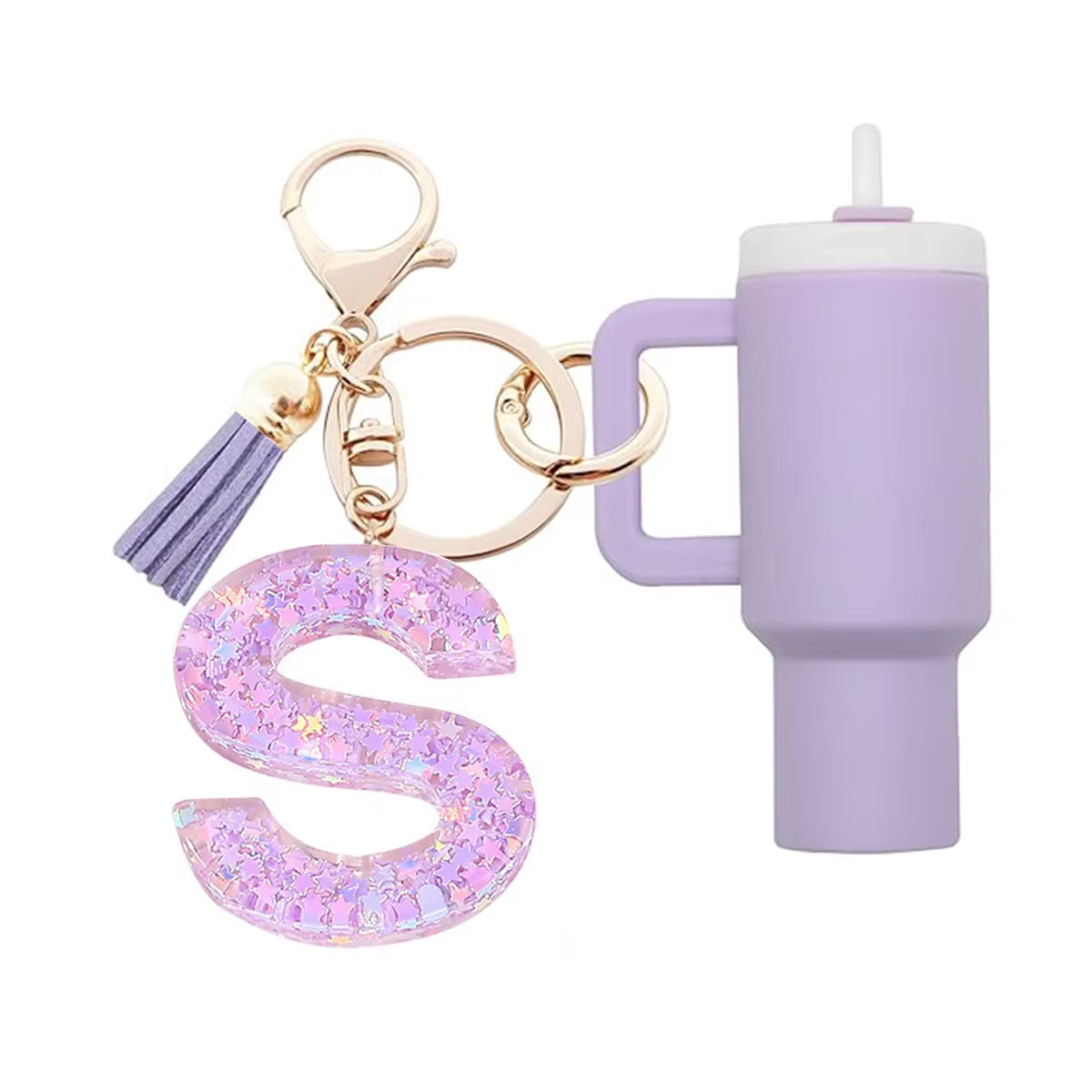 1 ensemble d'accessoires Stanley Cup, mini porte-clés pour femme, accessoires lettre initiale, accessoires pour sac à dos, porte-clés mignon pour fille