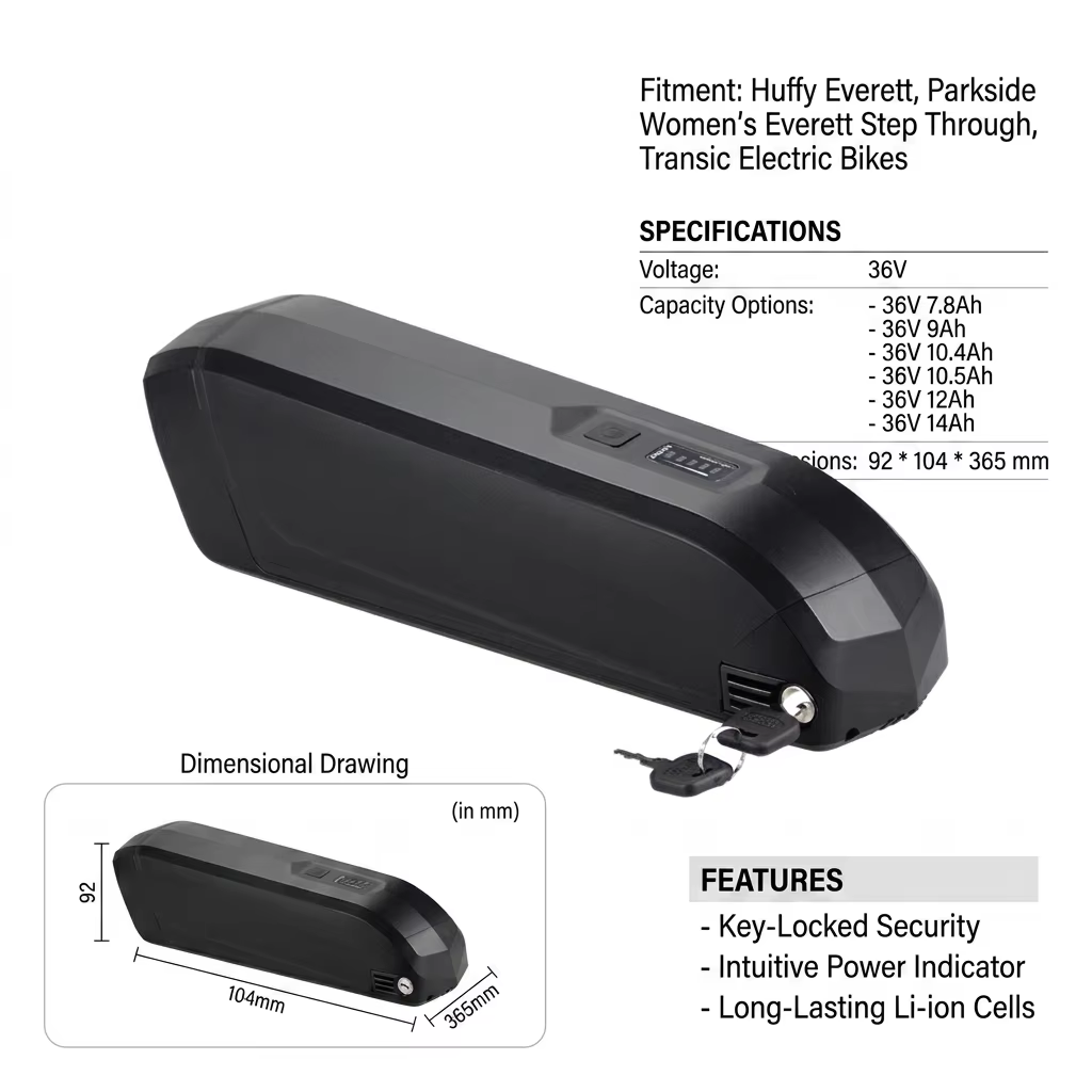 Batterie de vélo électrique Huffy 36V Hailong 10.4Ah 12Ah 14Ah