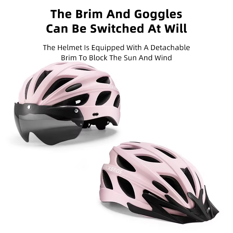 ROCKBROS casque de vélo femmes léger respirant avec lunettes lentille magnétique réglable