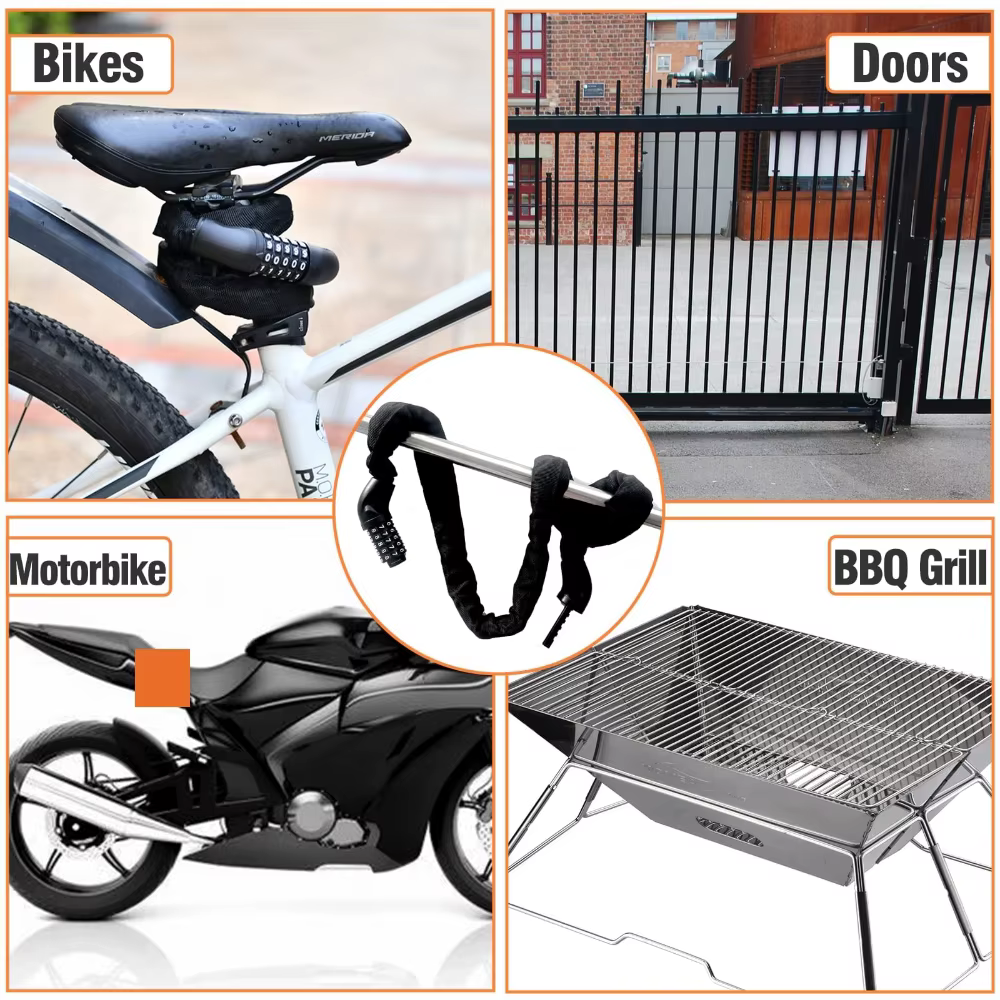 Antivol de vélo VTT et Vélo Électrique à Code à 5 Chiffres – Serrure de Sécurité Antivol pour Vélo et Chaîne en Fer