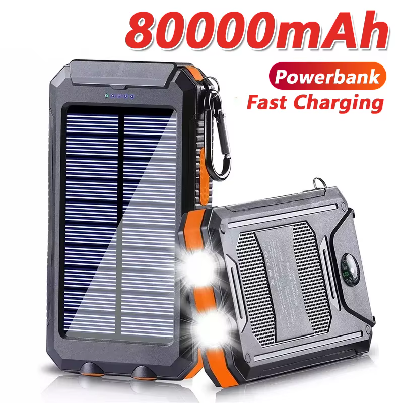 Banque d'énergie solaire 80000mAh, chargeur de batterie externe Portable, lumière forte LDE pour tous les Smartphones