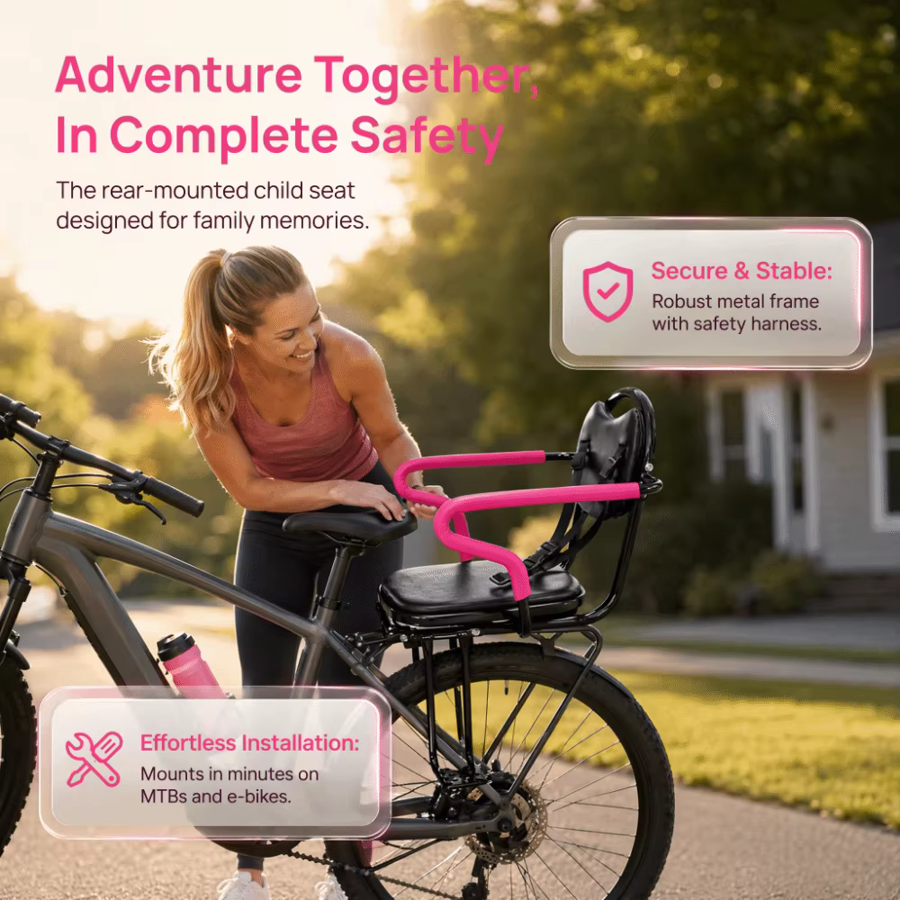 Siège de vélo pour enfant monté à l'arrière ‌ Accoudoir facile à installer ‌