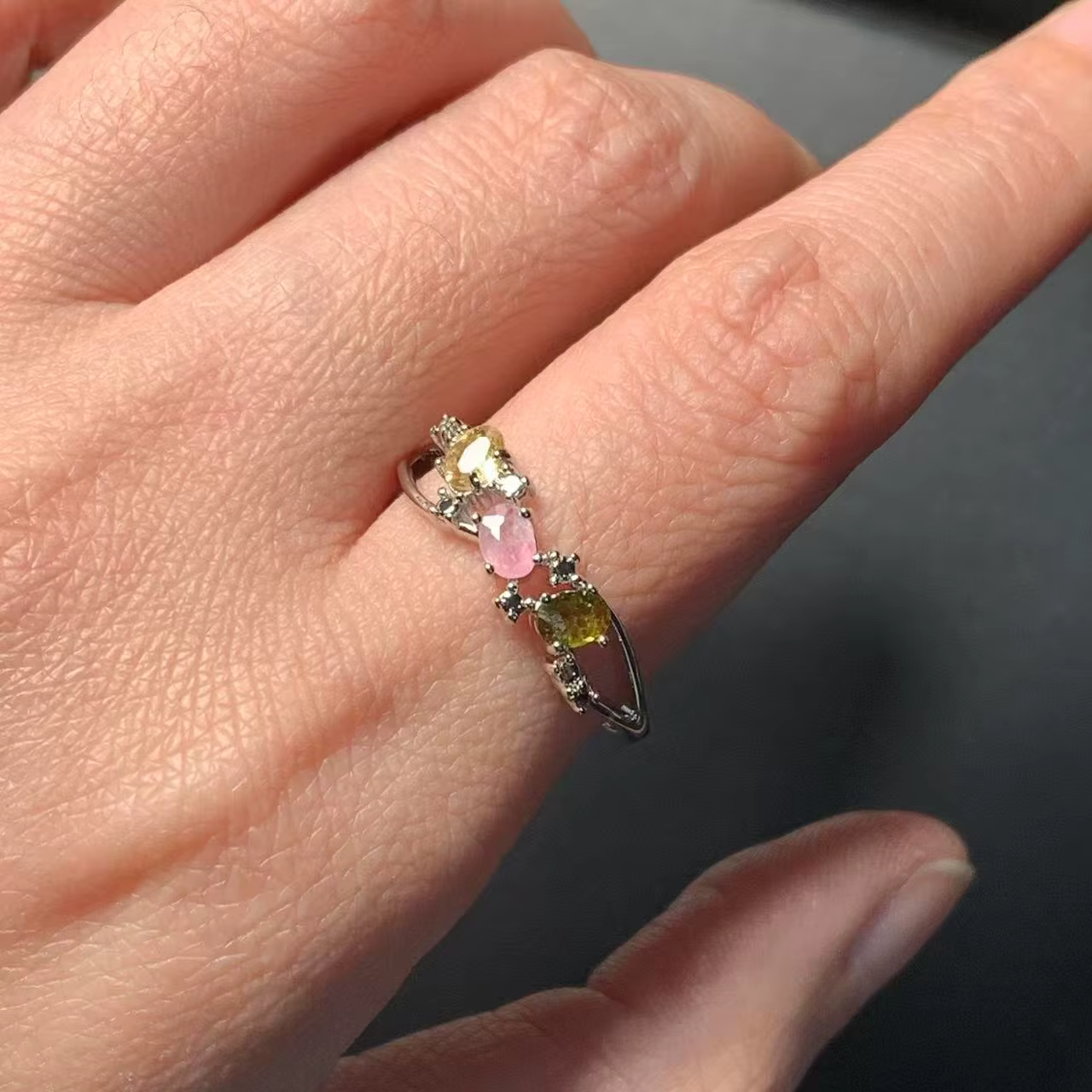 Bague Tourmaline naturelle Vintage pour femmes, en acier inoxydable, bijoux fins simples, pierre précieuse, Style classique