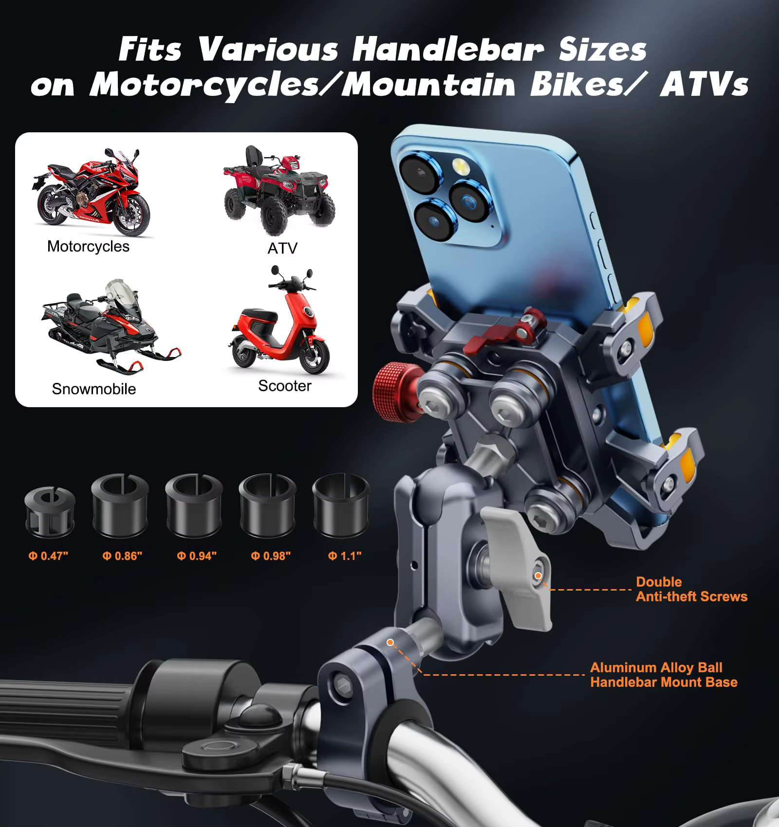 Apex Rush 2025 nouveau support de téléphone pour moto en alliage d'aluminium avec amortisseur serrure de sécurité haute