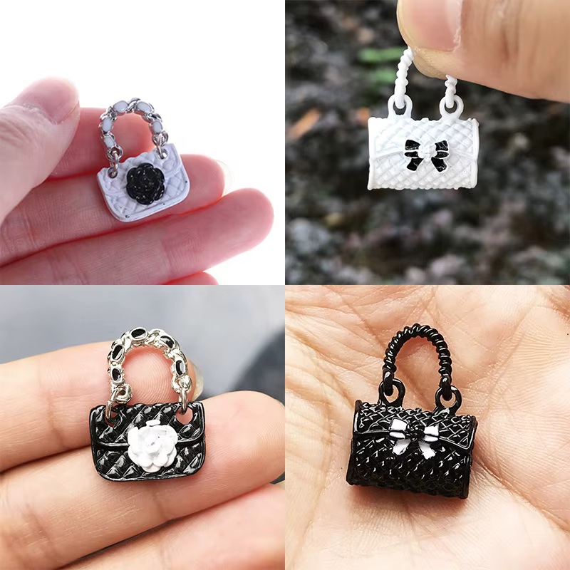 Sac à Main Miniature Noir et Blanc pour Décor de Maison de Course, Jouet Mignon, 1:12, Cadeau pour Enfant