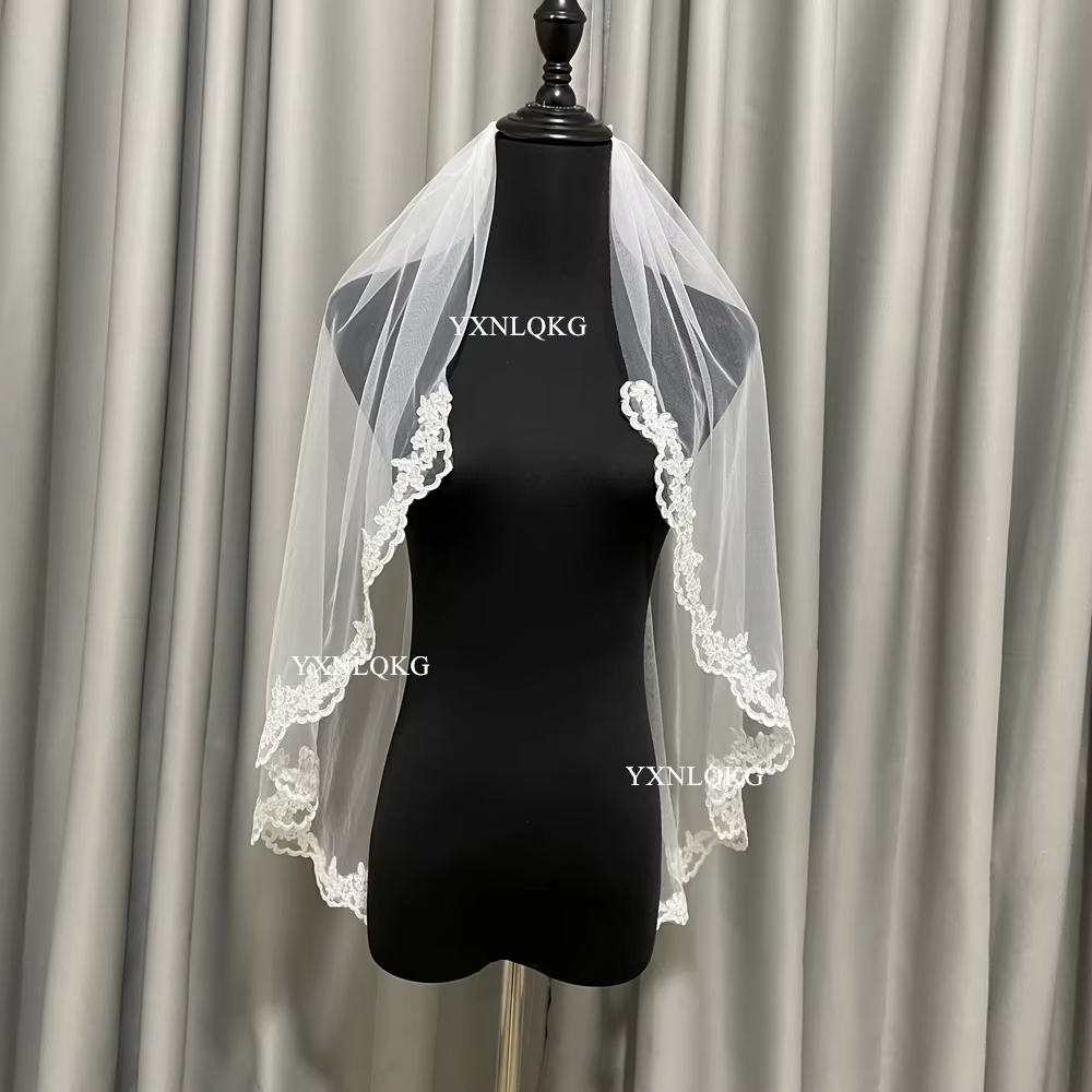 Voile Court en Dentelle Ivoire Blanche à Une Couche pour Patients, Longueur du Coude, avec Peigne, Accessoires de Mariage
