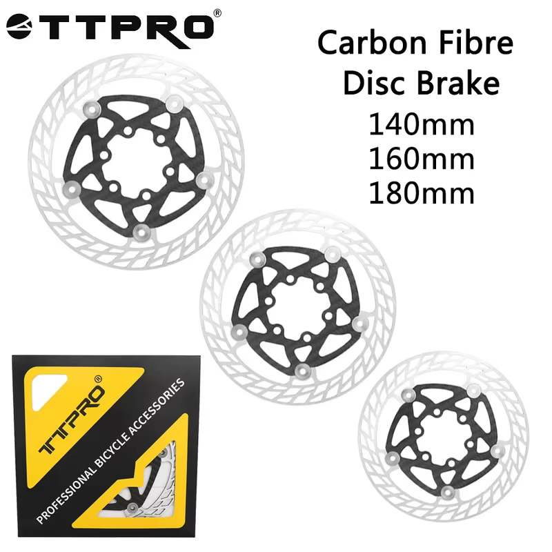 TTPRO Frein à disque de vélo ultraléger en fibre de carbone 140 mm 160 mm 180 mm avec rotors à 6 boulons