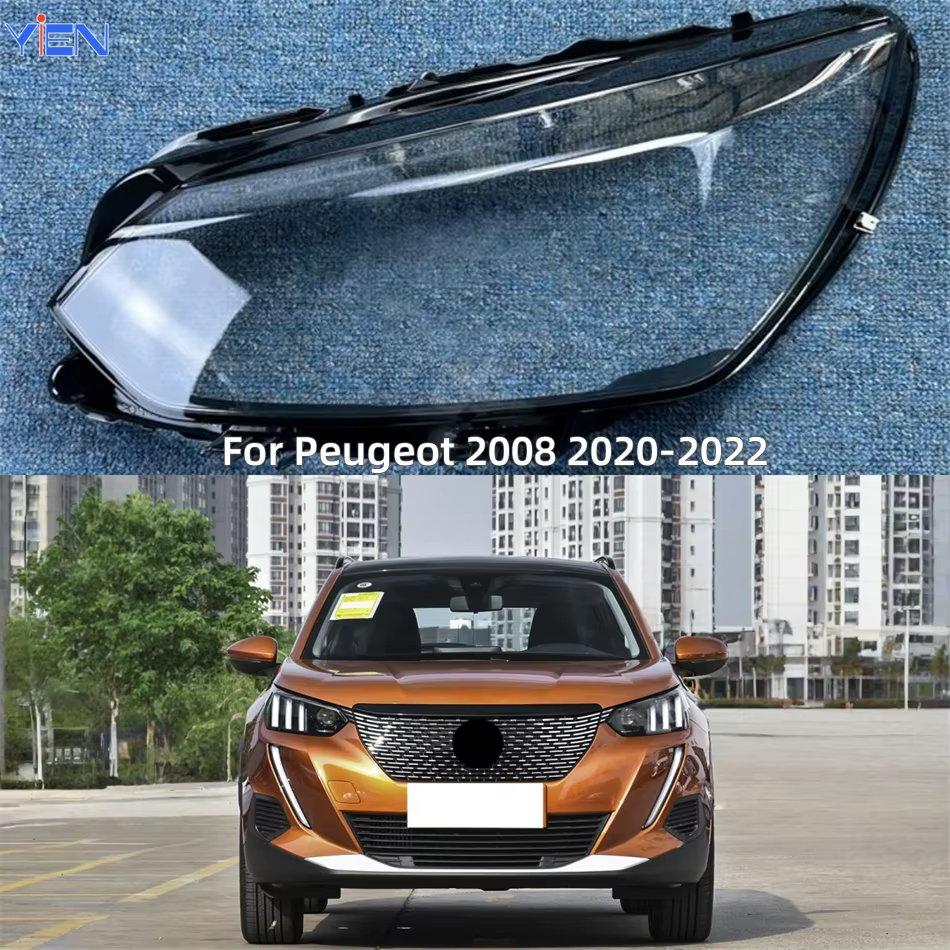 Pour Peugeot 2008 2020 2021 2022 Accessoires de véhicule Polycarbonate Haute brillance Entièrement transparent Lentille en verre Coque