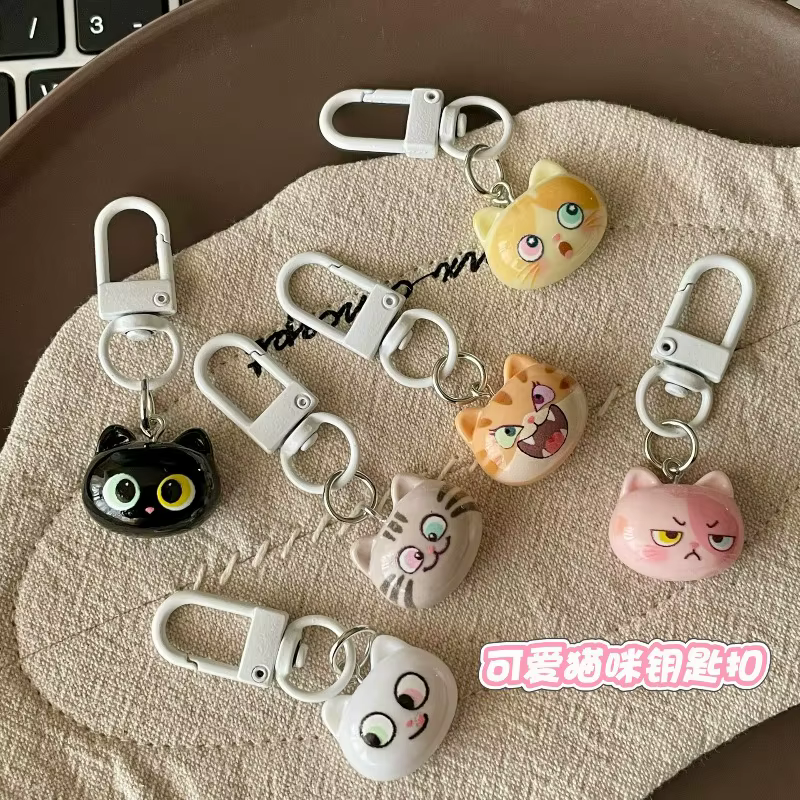 Porte-clés drôle en forme de chat pour femme, breloque de sac mignonne, porte-clés animal en résine, accessoire de décoration pour sac à dos et sac à main, cadeau pour fille
