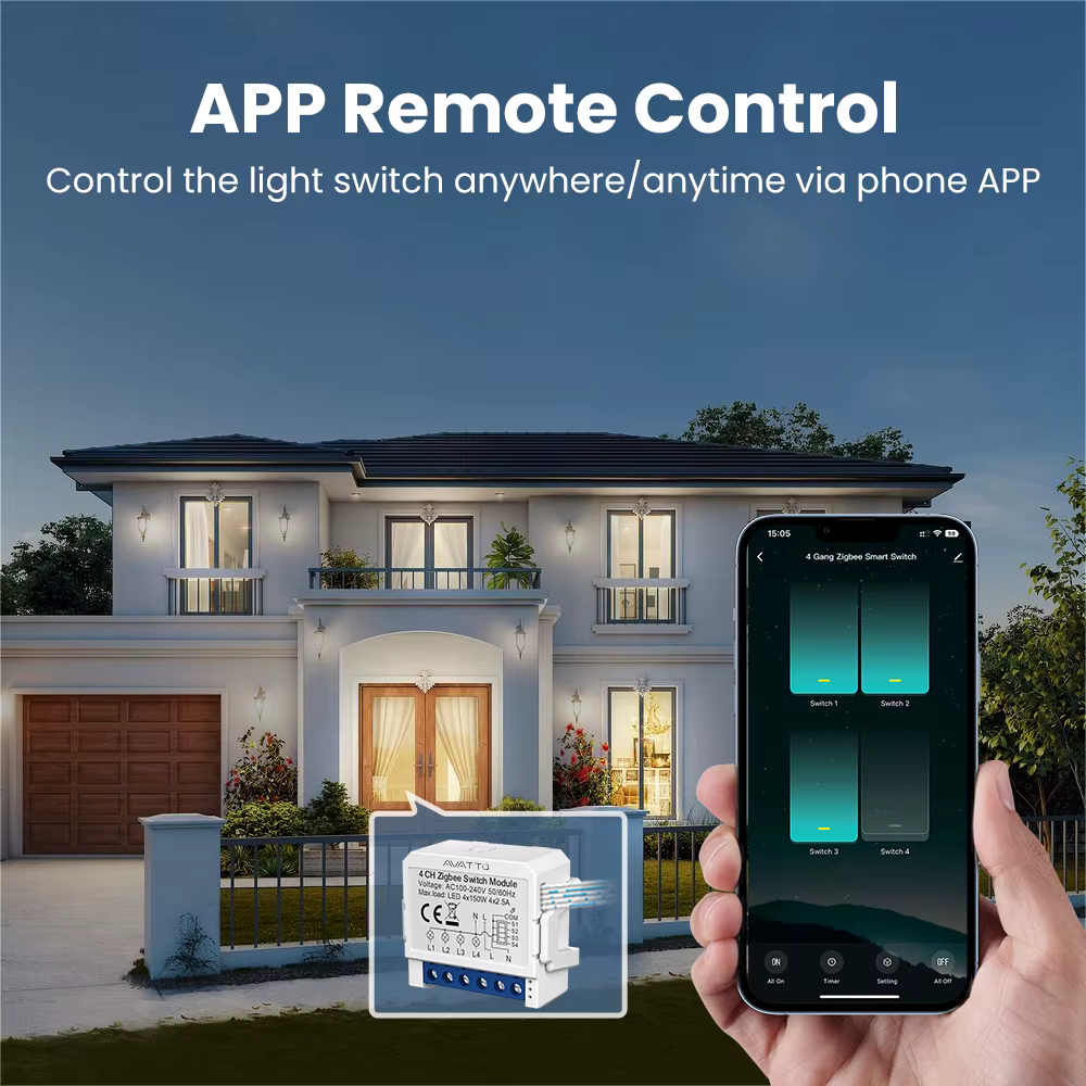 AVATTO ZigBee Tuya 1/2/3/4 Gang Mini commutateur intelligent bricolage commutateurs de lumière Module contrôle bidirectionnel fonctionne avec Alexa Alice Google Home
